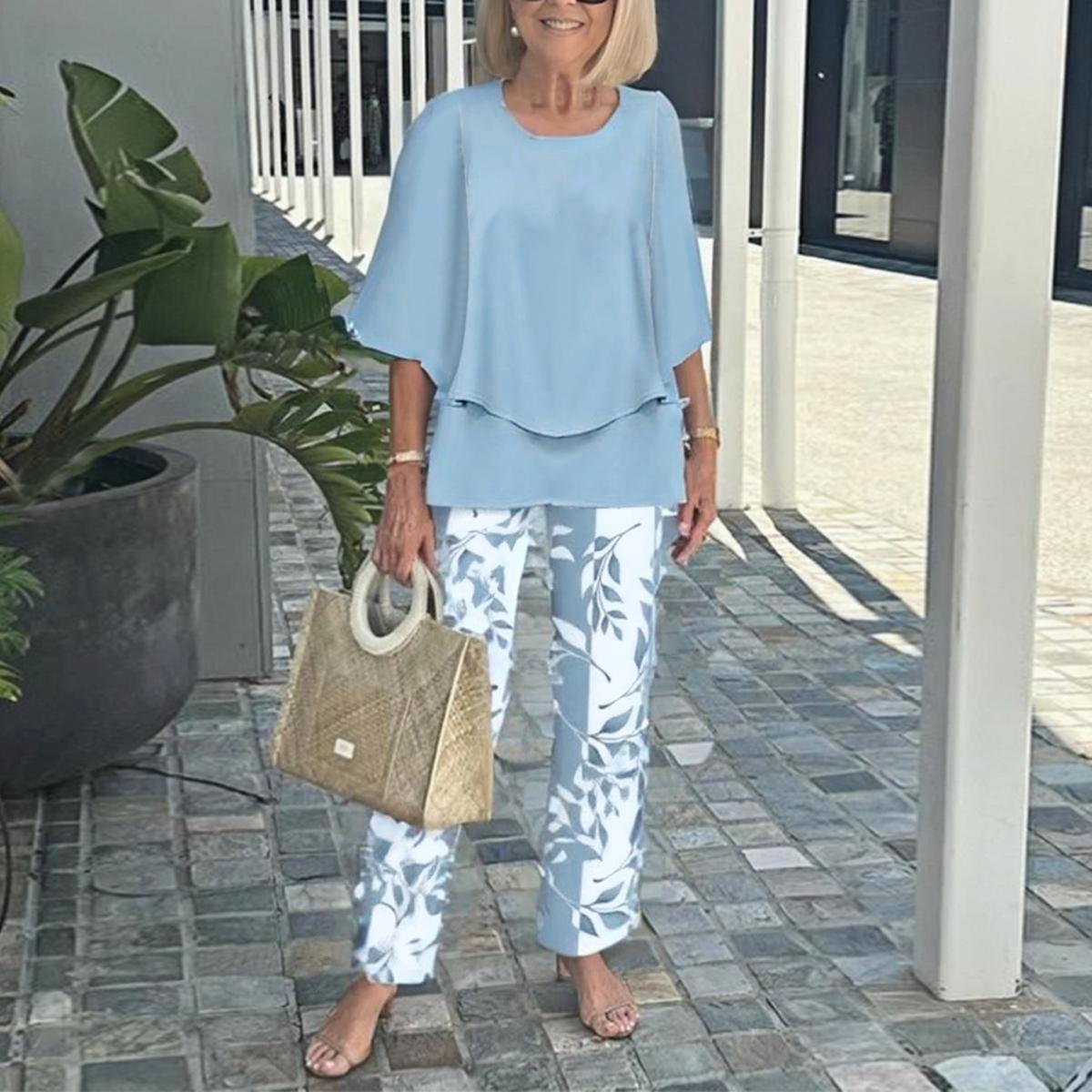 Blue 3/4 Sleeve Two Piece Set